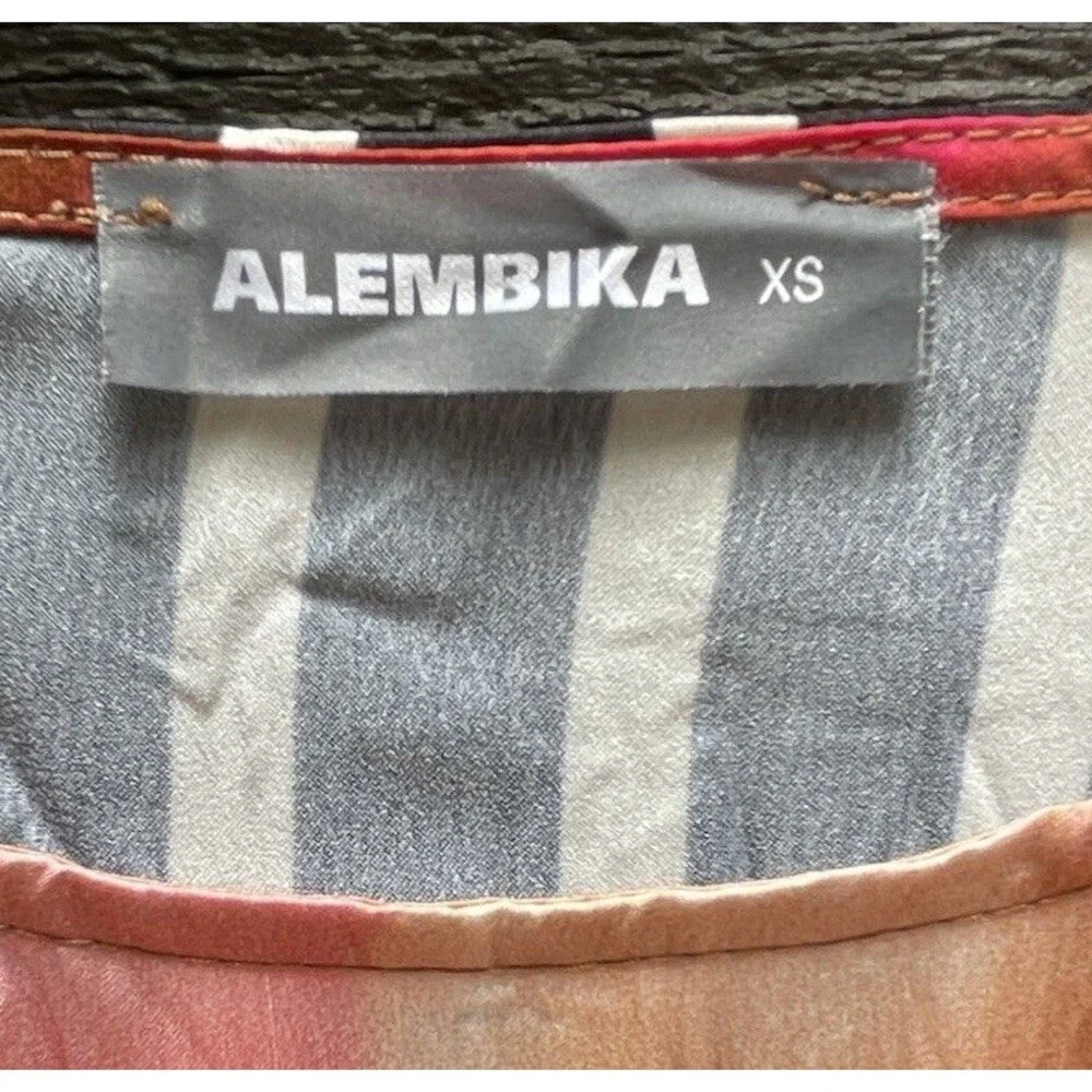 Alembika Oversized Tunic Dress XS Crinkle Satin Abstract Butterfly Art to Wear